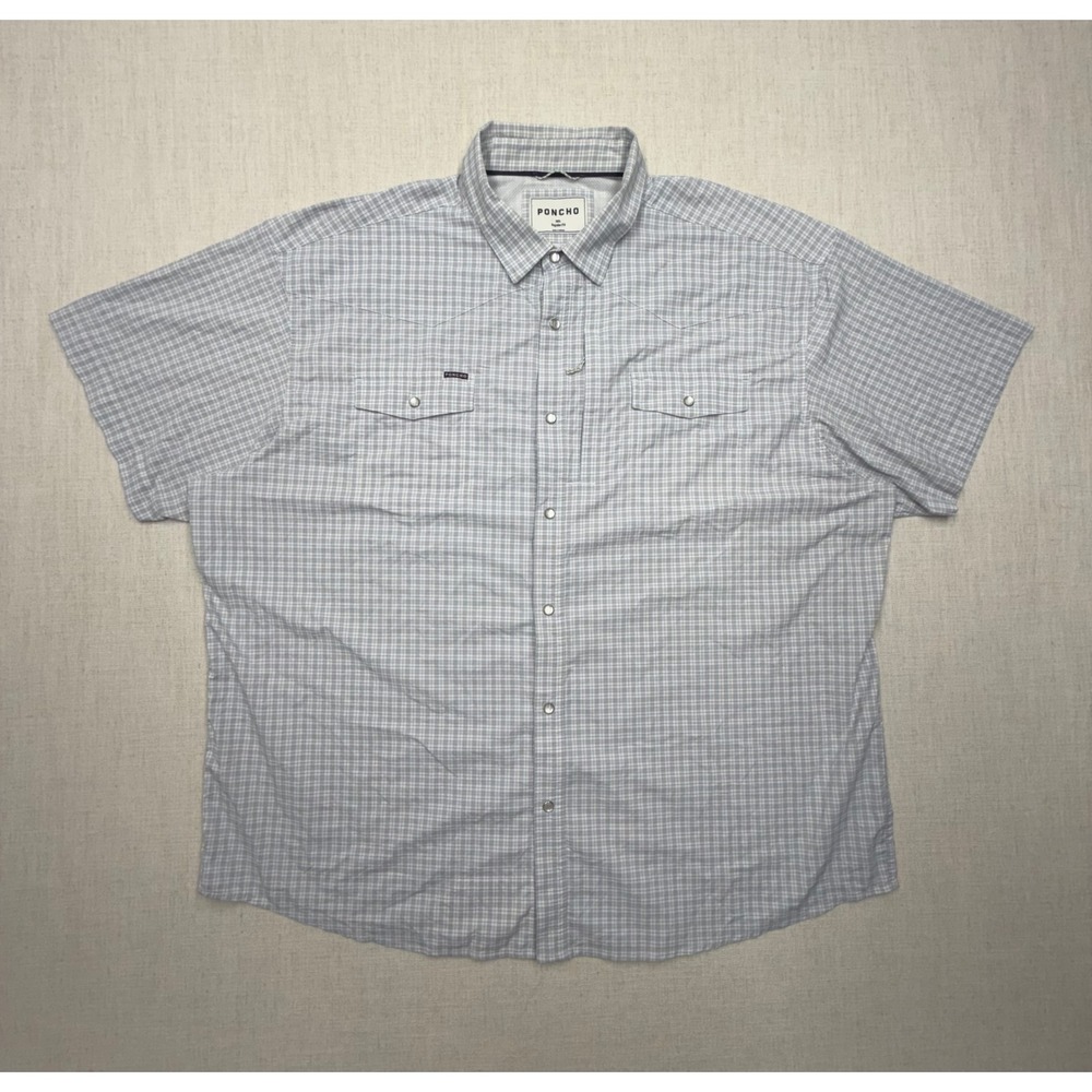 Poncho Outdoors Western Shirt Mens 3XL Blue Plaid Pearl Snap Short Sleeve